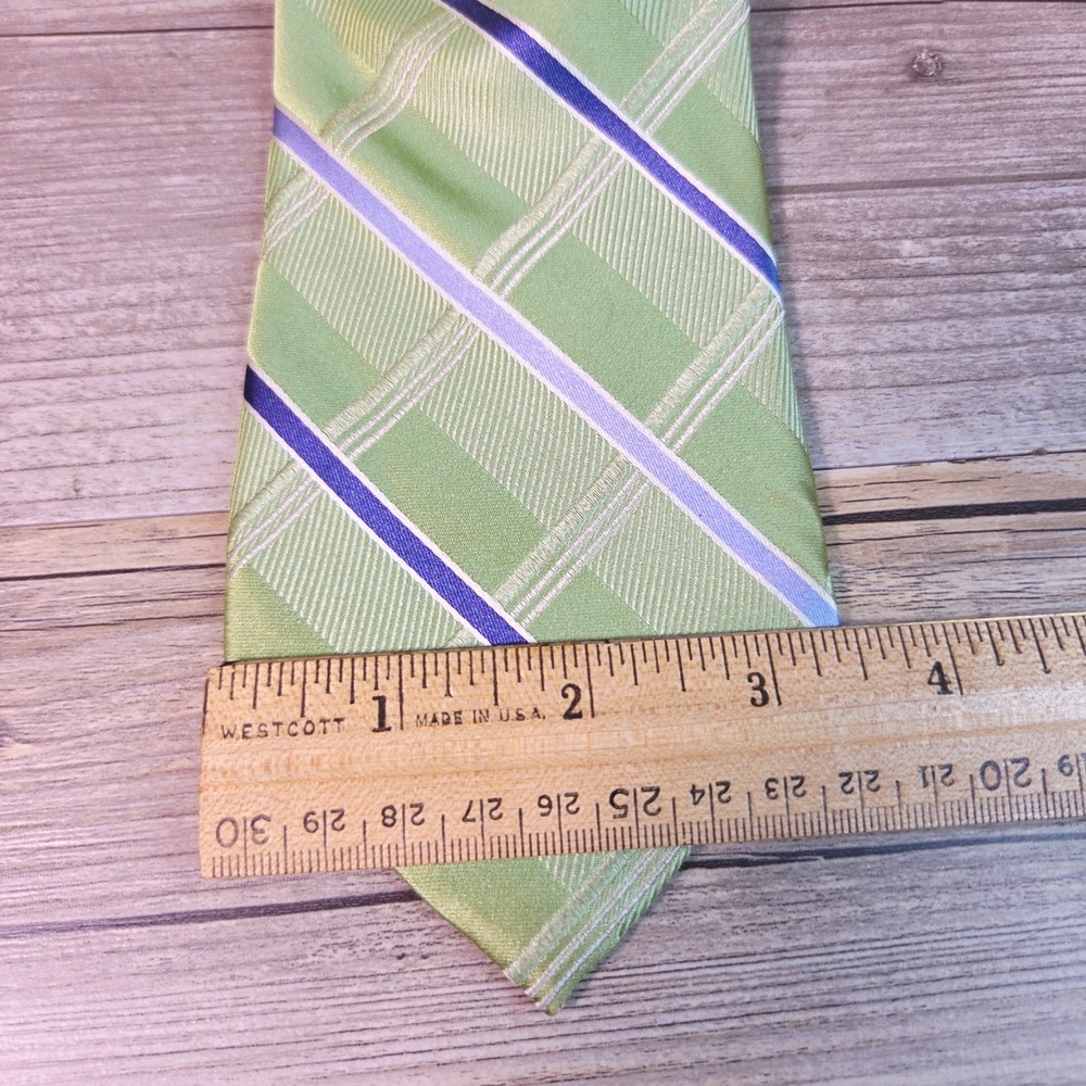 Michael Kors Mens Tie Green Blue Plaid Striped 100% Silk Classic Necktie Wedding - Picture 6 of 6